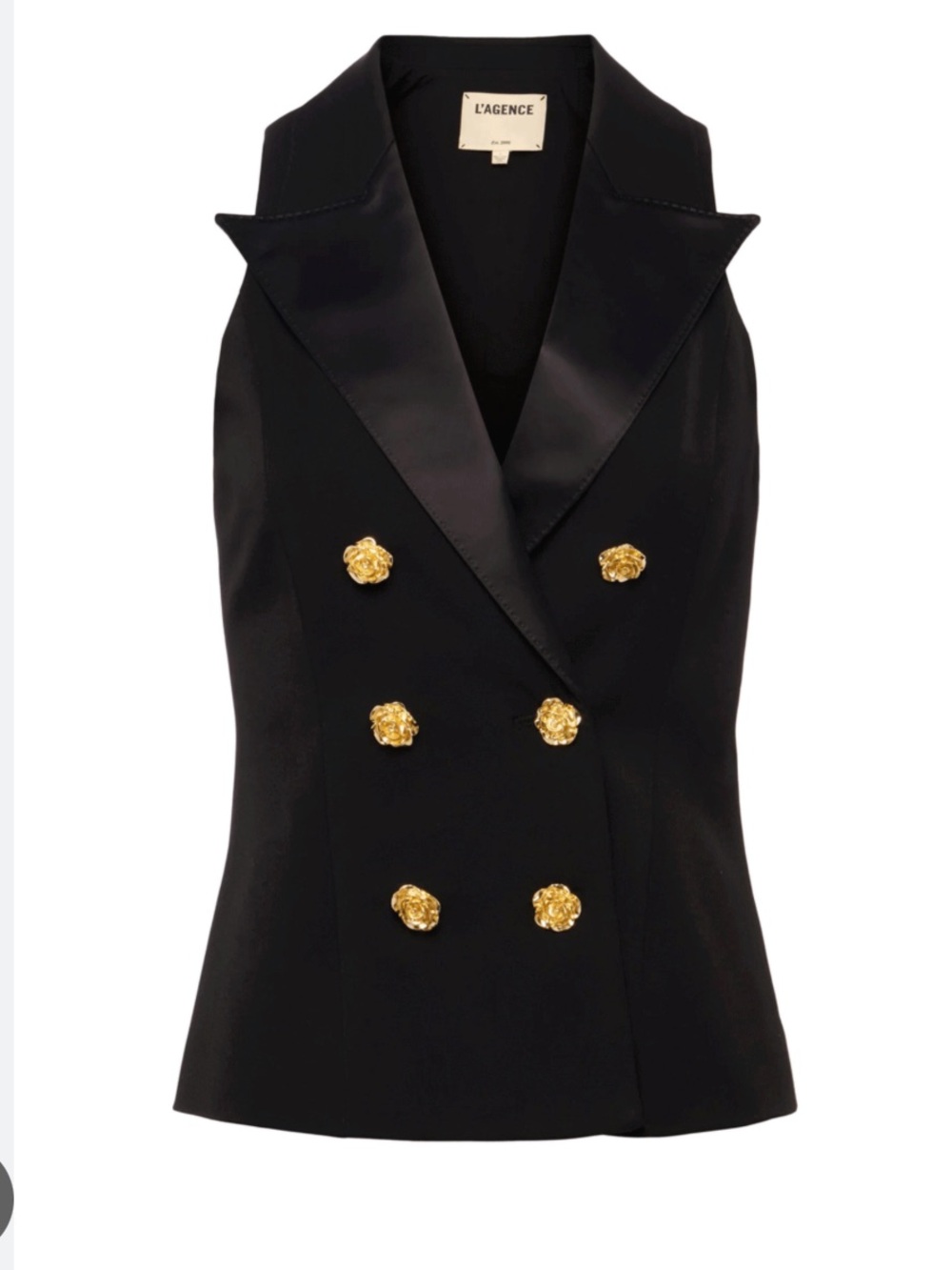 L'AGENCE Black Vesper Tuxedo Vest with Gold Buttons size 4 - Picture 4 of 4
